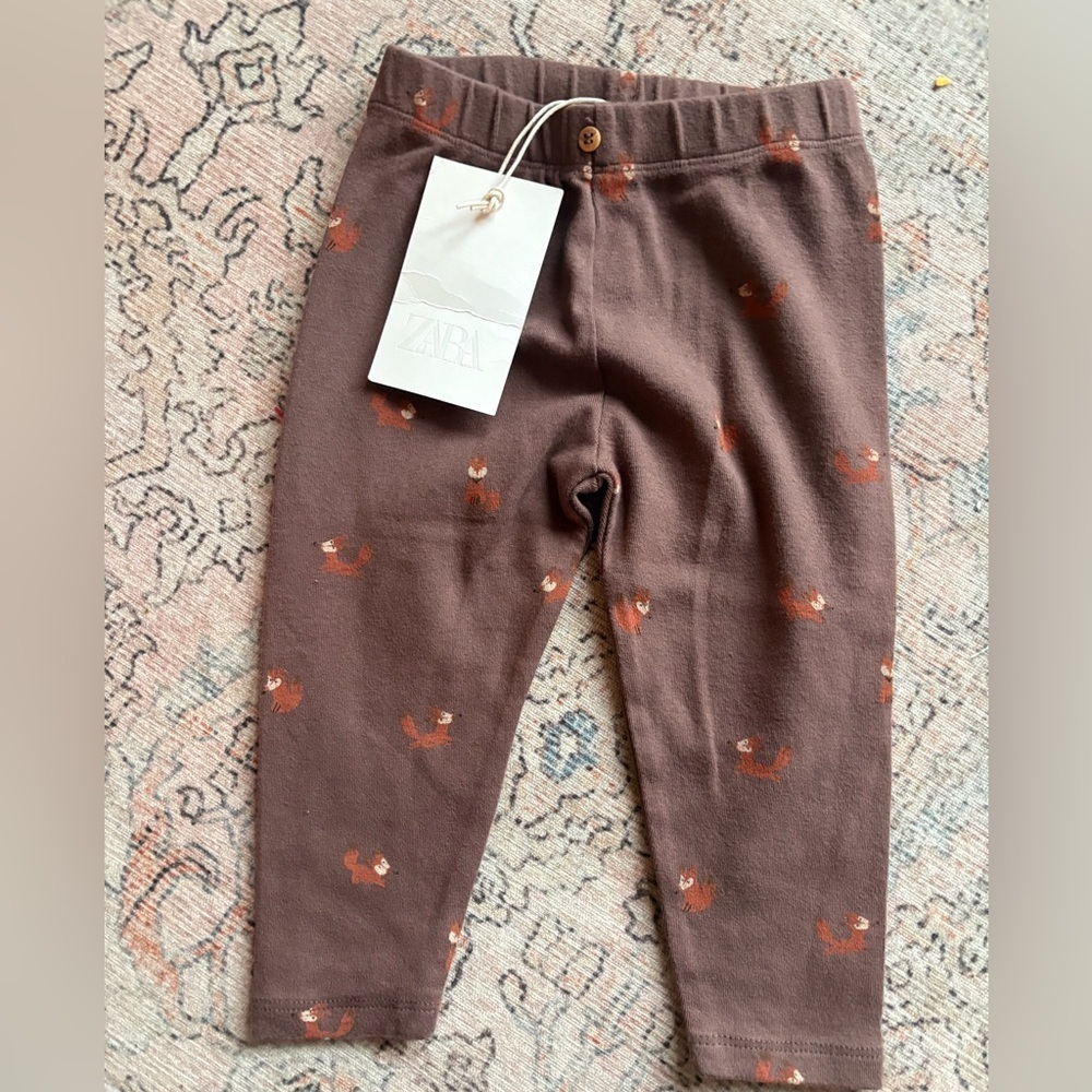 🐻 ZARA BABY BROWN FOX PRINT LEGGINGS
